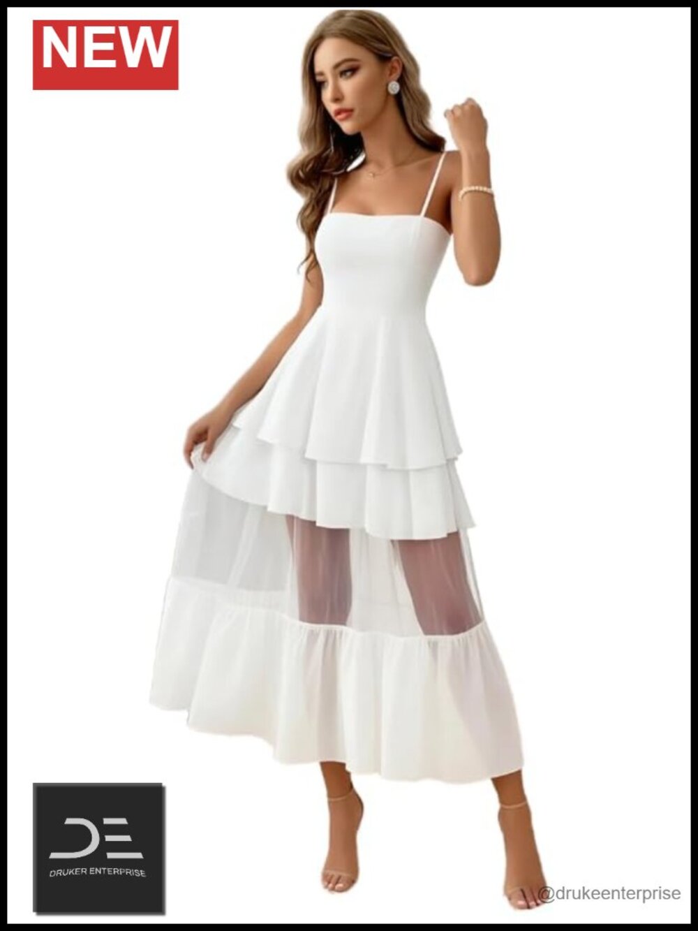 Tiered Ruffle Spaghetti Strap Maxi Dress Layered Mesh Cocktail Party